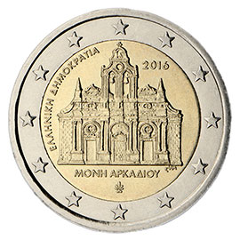 Image of 2 euro coin - 150 years from the Arkadi Monastery Torching  | Greece 2016