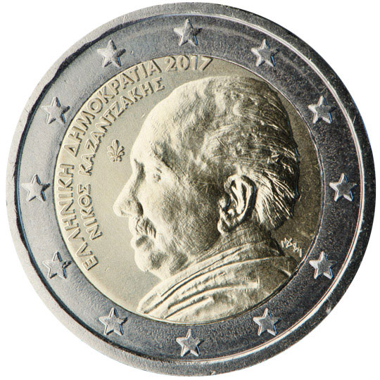 Image of 2 euro coin - 60 years in memoriam of Nikos Kazantzakis | Greece 2017