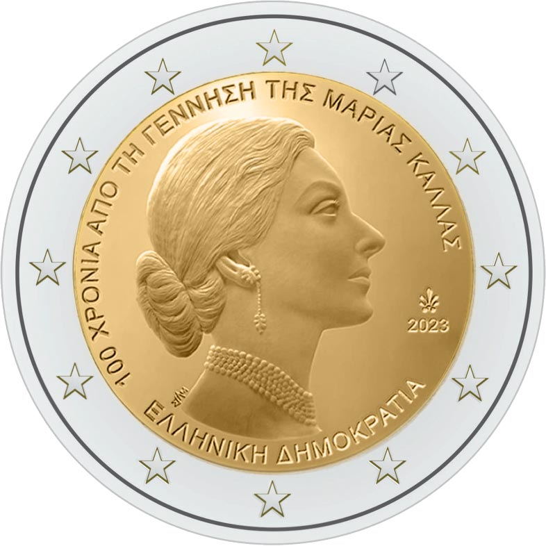 Image of 2 euro coin - 100 Years from the Birth of Maria Callas | Greece 2023