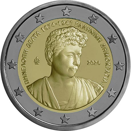Image of 2 euro coin - 150th birthday of Penelope Delta | Greece 2024