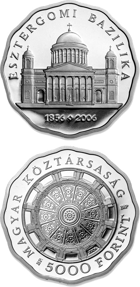 Image of 5000 forint coin - Esztergom Basilica | Hungary 2006.  The Silver coin is of Proof, BU quality.