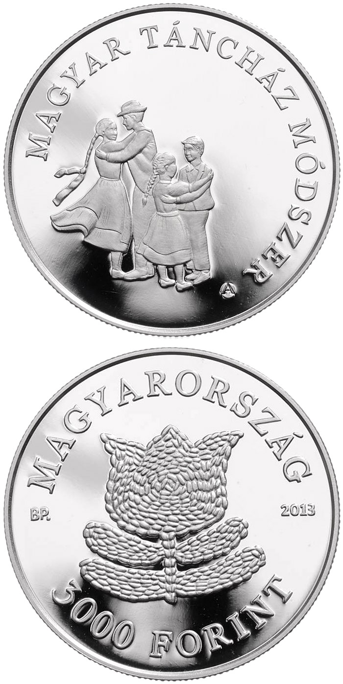 Image of 3000 forint coin - The Hungarian „Táncház” (Dance-House) Method | Hungary 2013.  The Silver coin is of Proof quality.