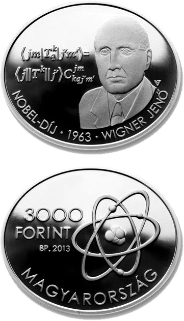 Image of 3000 forint coin - Eugene Paul Wigner | Hungary 2013.  The Silver coin is of Proof, BU quality.