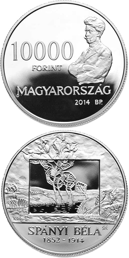Image of 10000 forint coin - 100th Anniversary of Death of BÉLA SPÁNYI (1832-1914)  | Hungary 2014.  The Silver coin is of Proof quality.