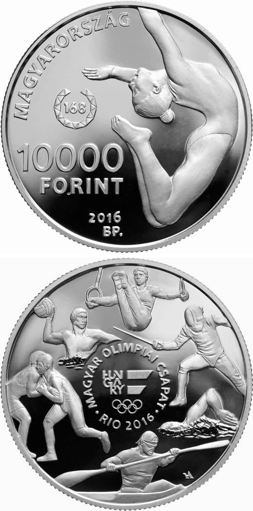 Image of 10000 forint coin - XXXI. Summer Olympic Games | Hungary 2016.  The Silver coin is of Proof quality.