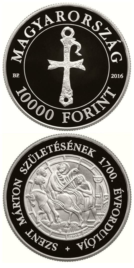 Image of 10000 forint coin - Saint Martin | Hungary 2016.  The Silver coin is of Proof quality.