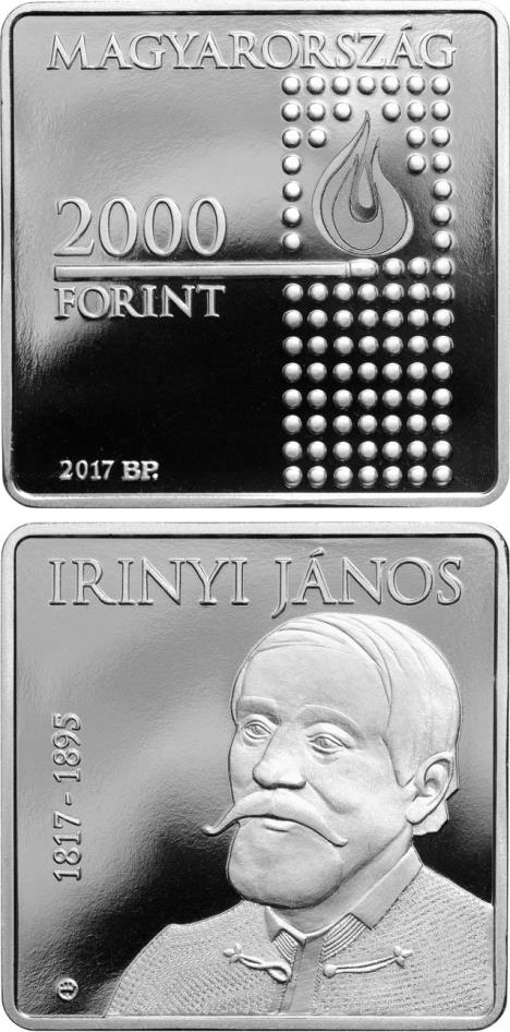 Image of 2000 forint coin - 200th Anniversary of Birth of János Irinyi | Hungary 2017.  The Copper–Nickel (CuNi) coin is of Proof quality.
