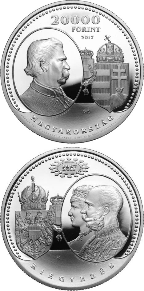 Image of 20000 forint coin - 150th Anniversary of the Austro-Hungarian Compromise of 1867 | Hungary 2017.  The Silver coin is of Proof quality.