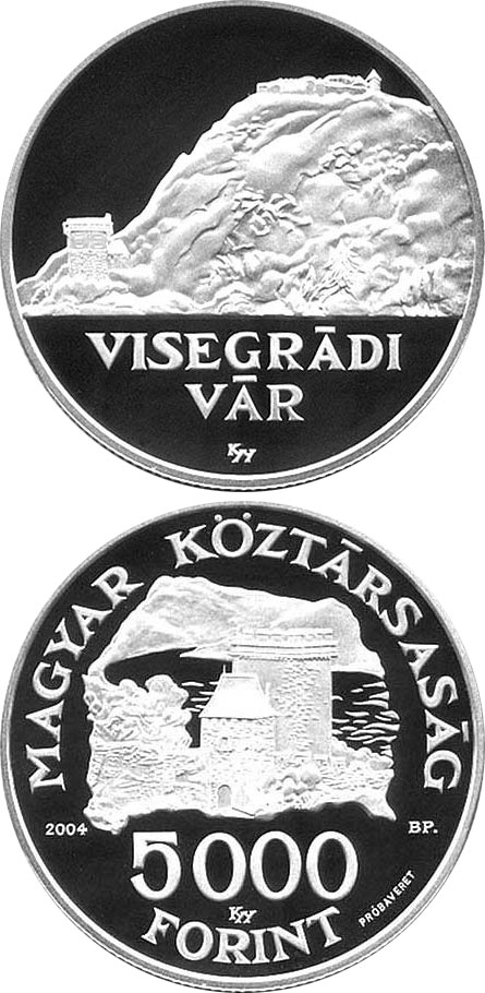 Image of 5000 forint coin - Visegrád Castle | Hungary 2004.  The Silver coin is of Proof quality.