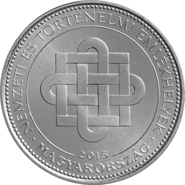 Image of 50 forint coin - Hungary’s national and historical memorials | Hungary 2015.  The Copper–Nickel (CuNi) coin is of BU quality.