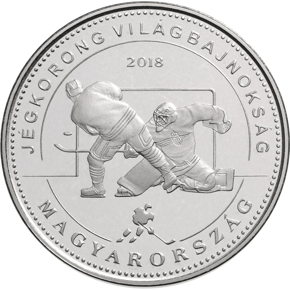 Image of 50 forint coin - 2018 IIHF World Championship Division I Group A | Hungary 2018.  The Copper–Nickel (CuNi) coin is of BU quality.
