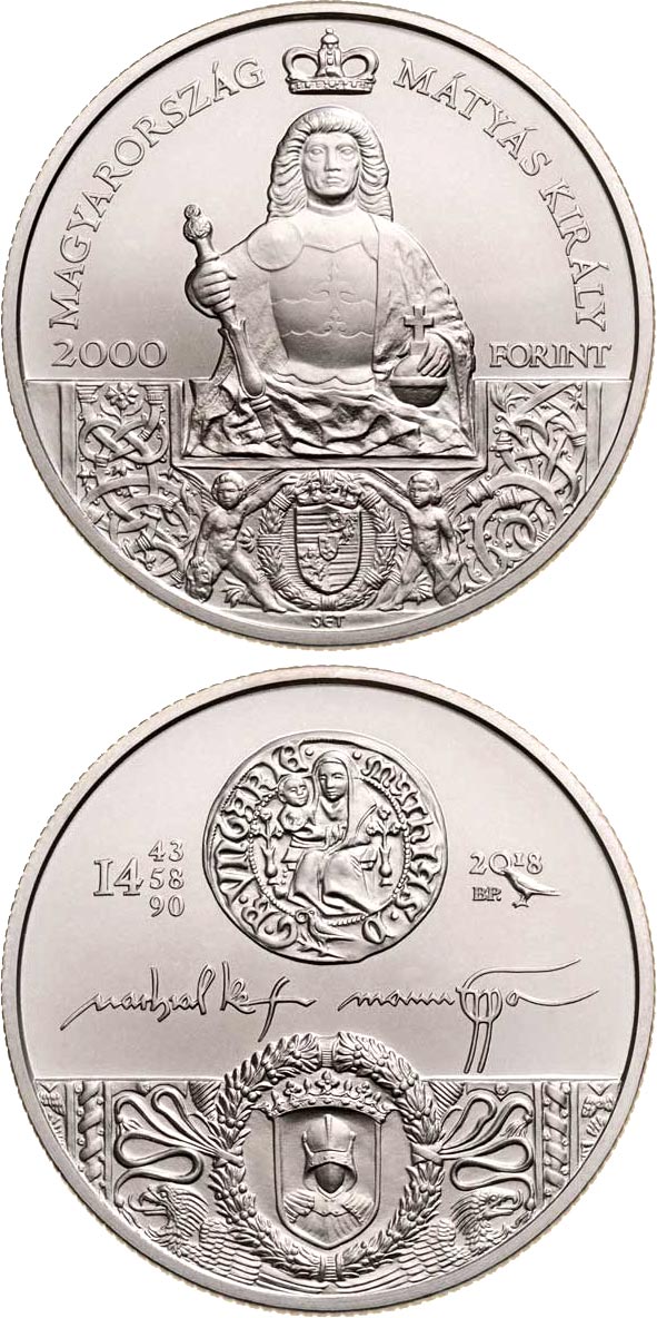 Image of 2000 forint coin - King Matthias Memorial Year | Hungary 2018.  The Copper coin is of BU quality.