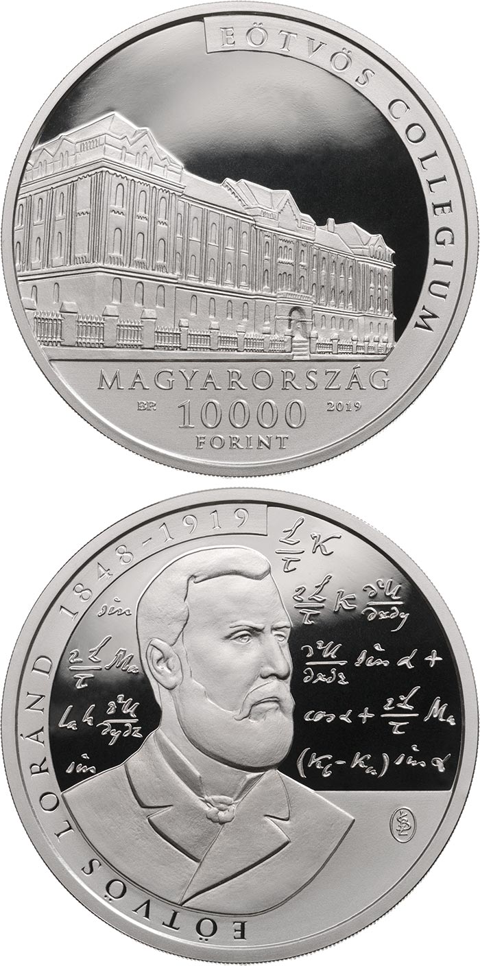 Image of 10000 forint coin - The 100th anniversary of the death of
Loránd Eötvös | Hungary 2019.  The Silver coin is of Proof quality.