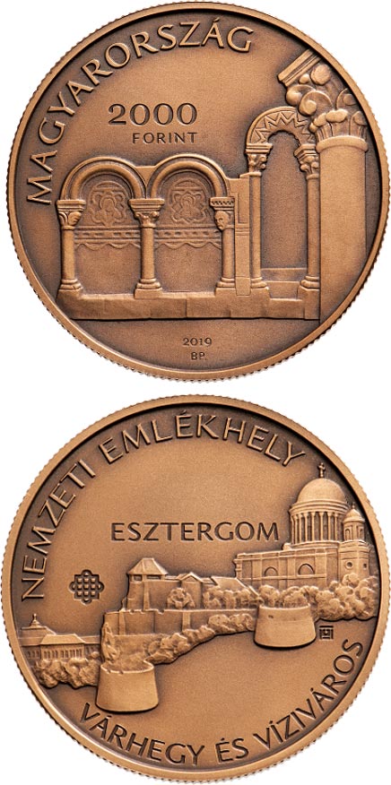 Image of 2000 forint coin - Esztergom, Castle Hill and Víziváros National Memorial Site | Hungary 2019.  The Brass coin is of BU quality.