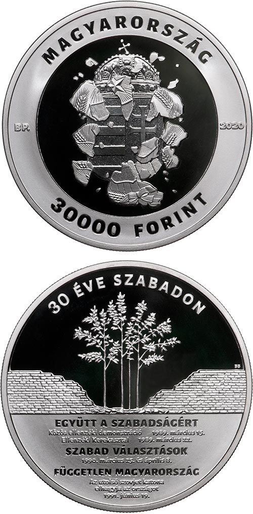 Image of 30000 forint coin - 30th anniversary of the political transition | Hungary 2020.  The Silver coin is of Proof quality.
