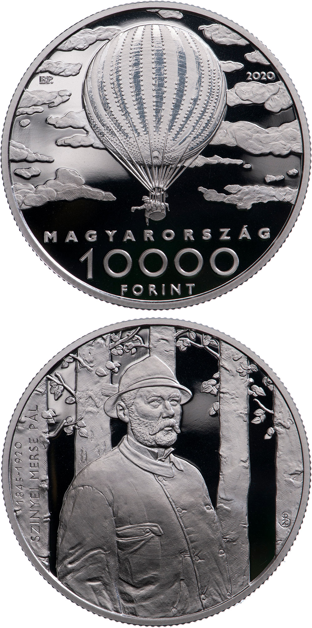 Image of 10000 forint coin - Double Anniversary of Pál Szinyei Merse | Hungary 2020.  The Silver coin is of Proof quality.