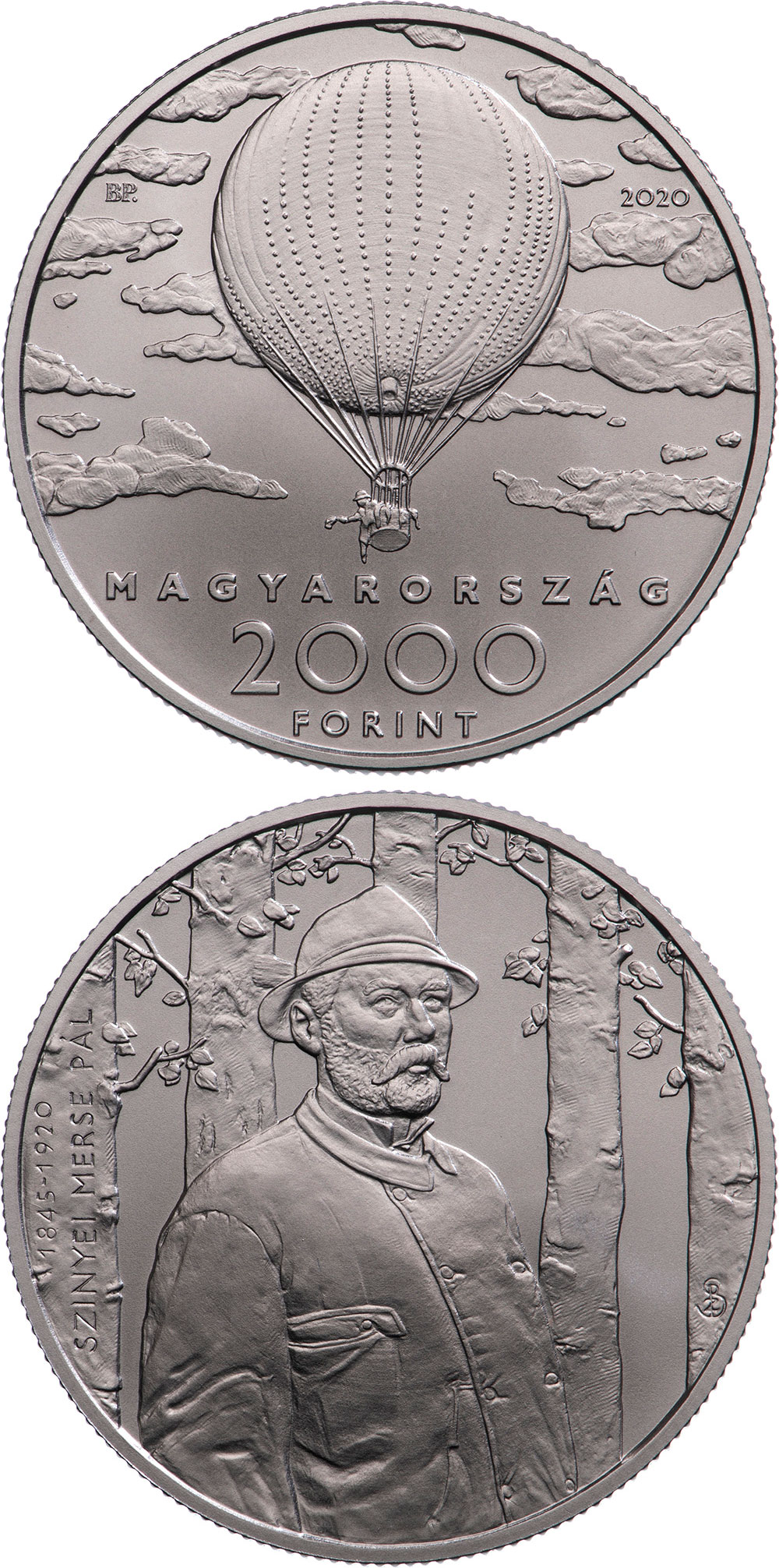 Image of 2000 forint coin - Double Anniversary of Pál Szinyei Merse | Hungary 2020.  The Copper–Nickel (CuNi) coin is of BU quality.