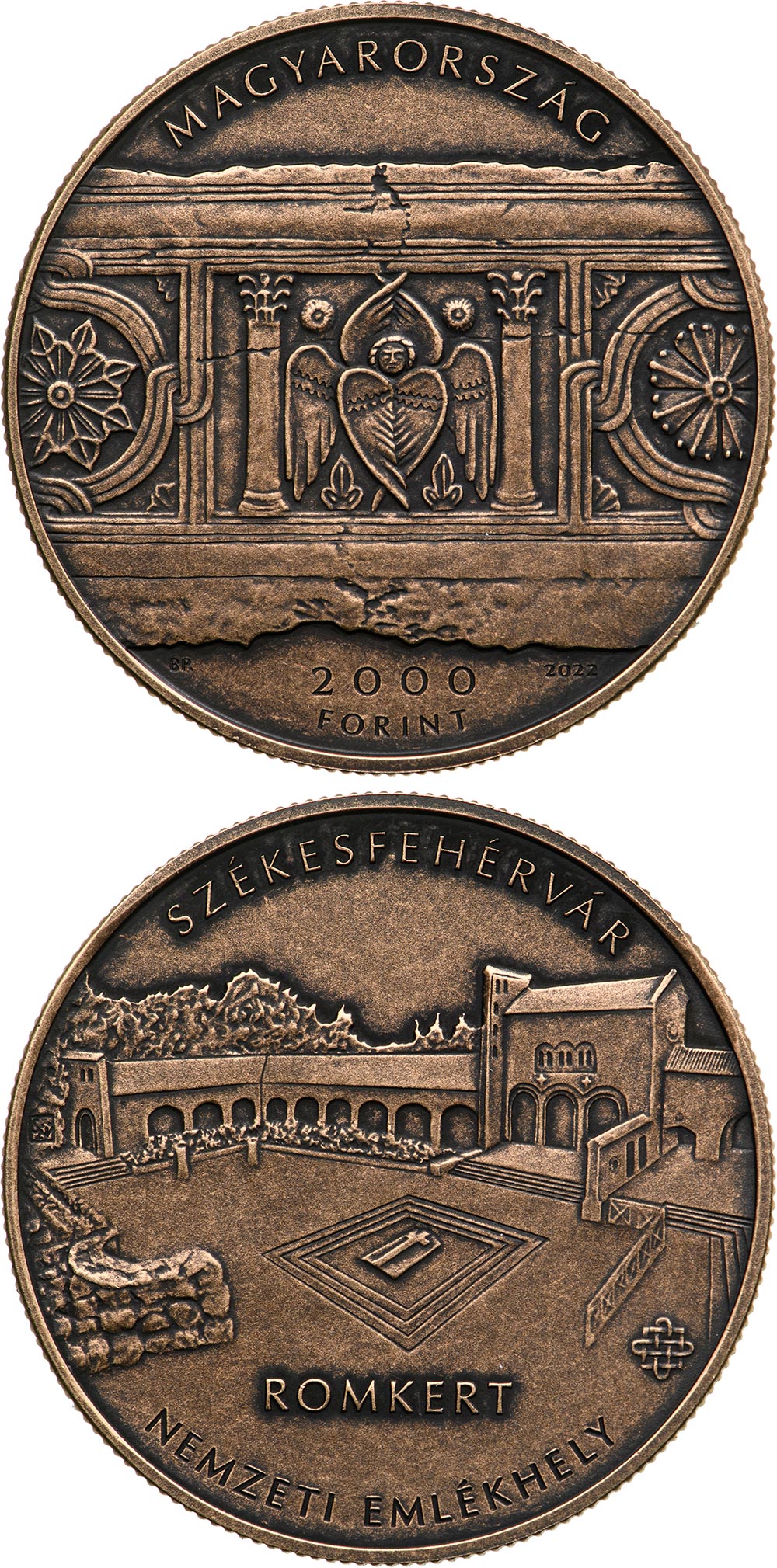 Image of 2000 forint coin - Székesfehérvár, Romkert | Hungary 2022.  The Brass coin is of BU quality.