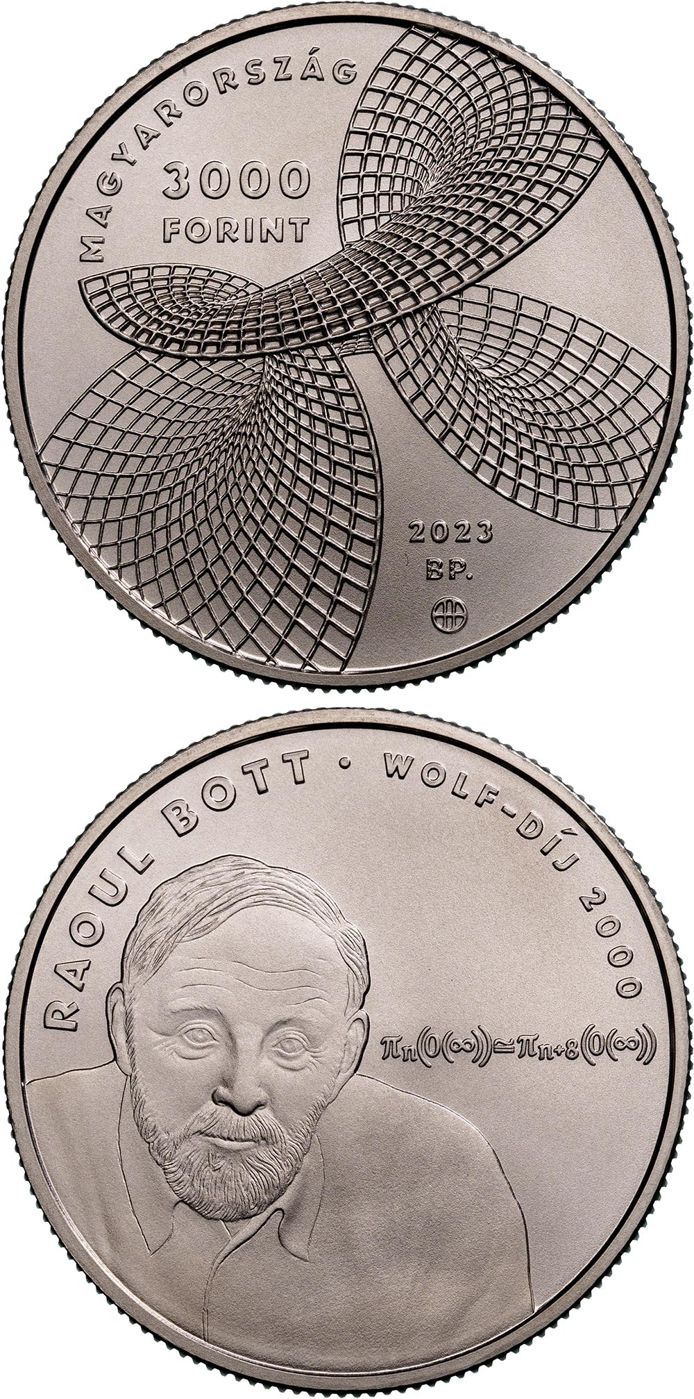 Image of 2000 forint coin - Raoul Bott | Hungary 2023.  The Copper–Nickel (CuNi) coin is of BU quality.