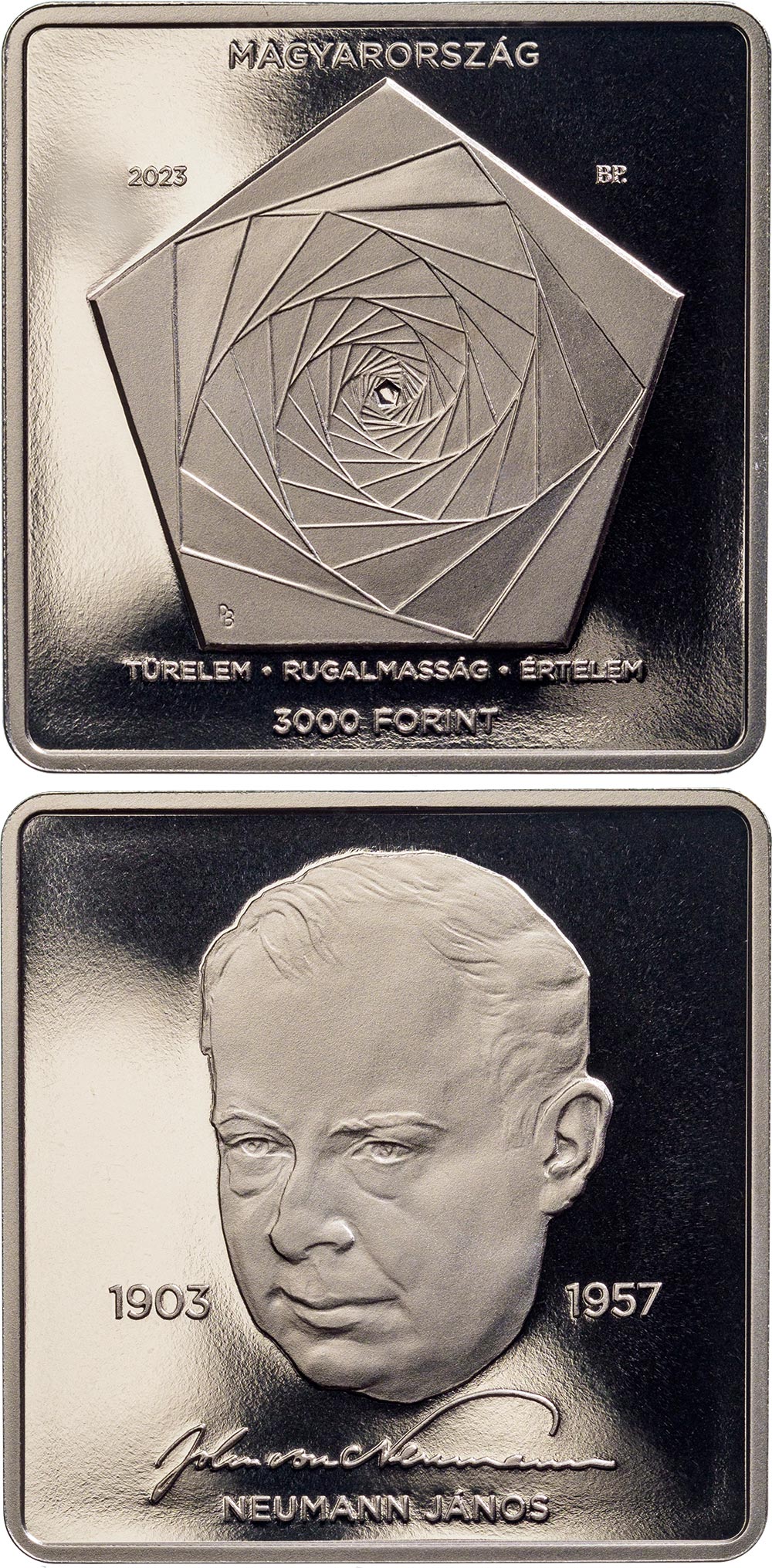 Image of 3000 forint coin - 120th Birth Anniversary of John Von Neumann | Hungary 2023.  The Silver coin is of Proof, BU quality.