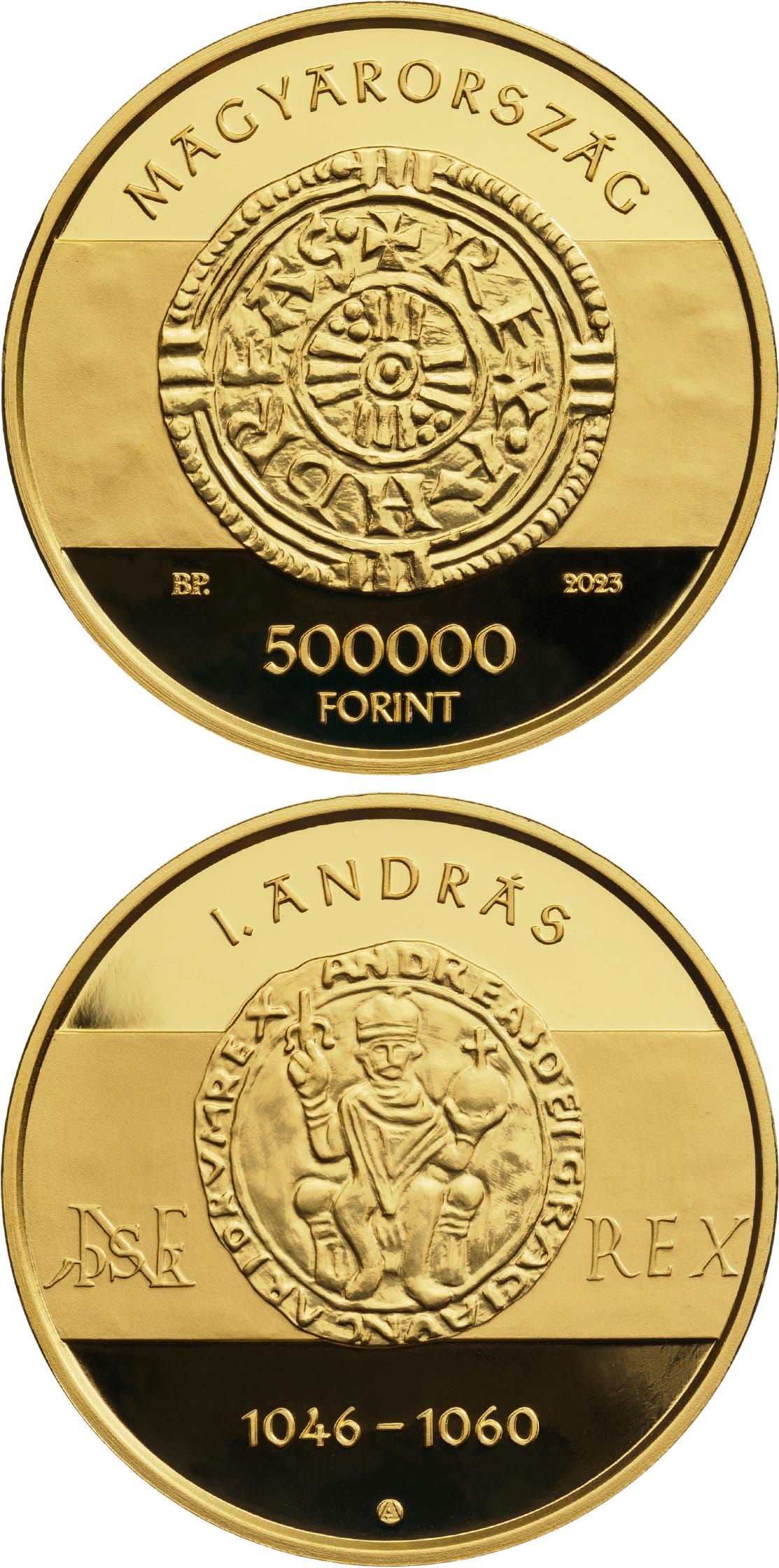 Image of 500000 forint coin - King Andrew I | Hungary 2023.  The Silver coin is of Proof quality.
