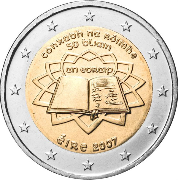 Image of 2 euro coin - 50th Anniversary of the Treaty of Rome | Ireland 2007