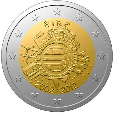 Image of 2 euro coin - Ten years of Euro  | Ireland 2012