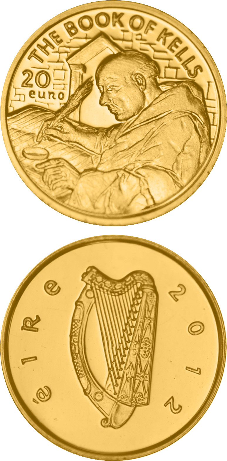 Image of 20 euro coin - Book of Kells | Ireland 2012.  The Gold coin is of Proof quality.