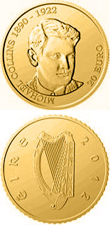 Image of 20 euro coin - 90th Anniversary of the Death of Michael Collins | Ireland 2012.  The Gold coin is of Proof quality.