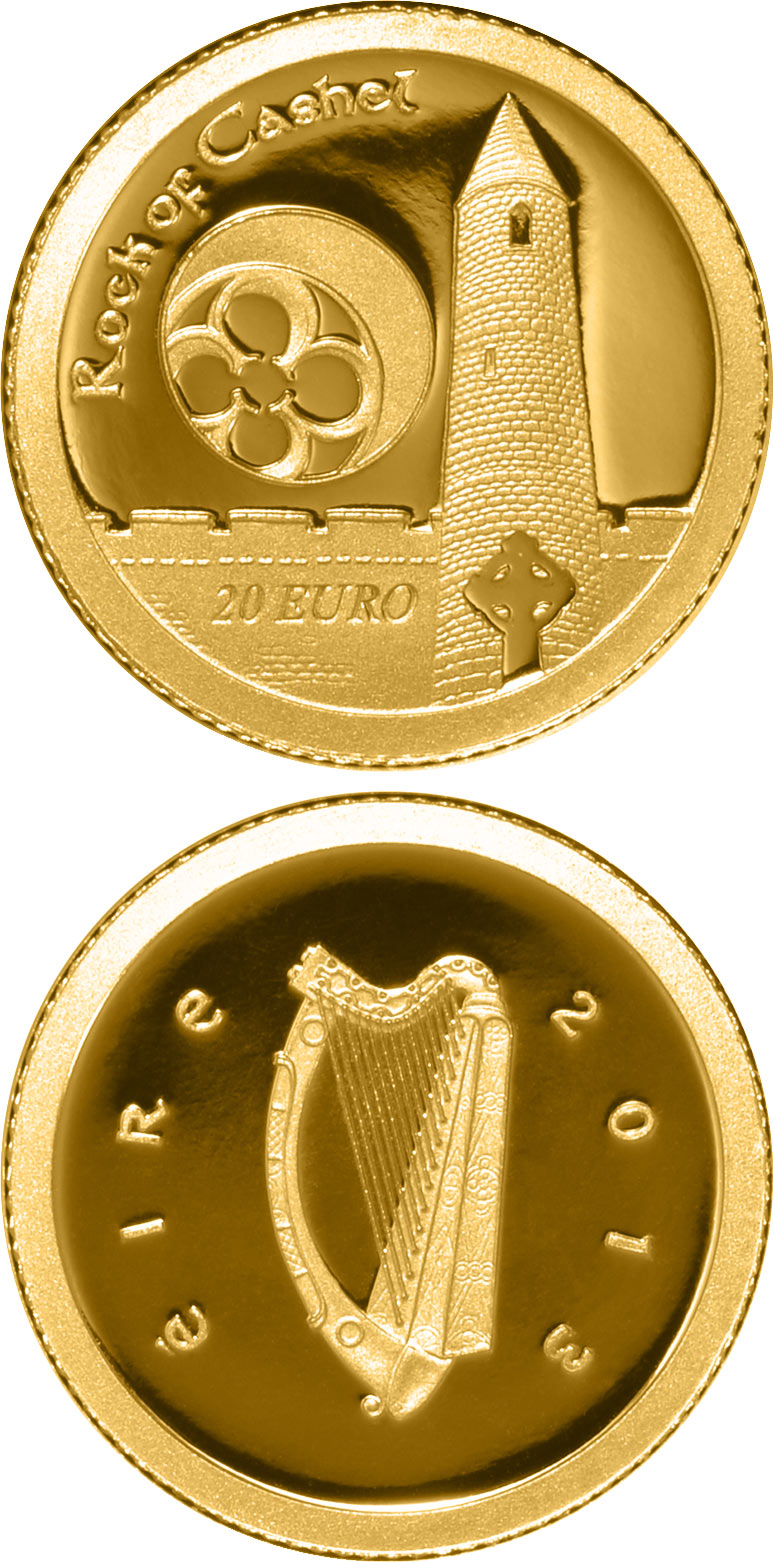 Image of 20 euro coin - Rock of Cashel | Ireland 2013.  The Gold coin is of Proof quality.