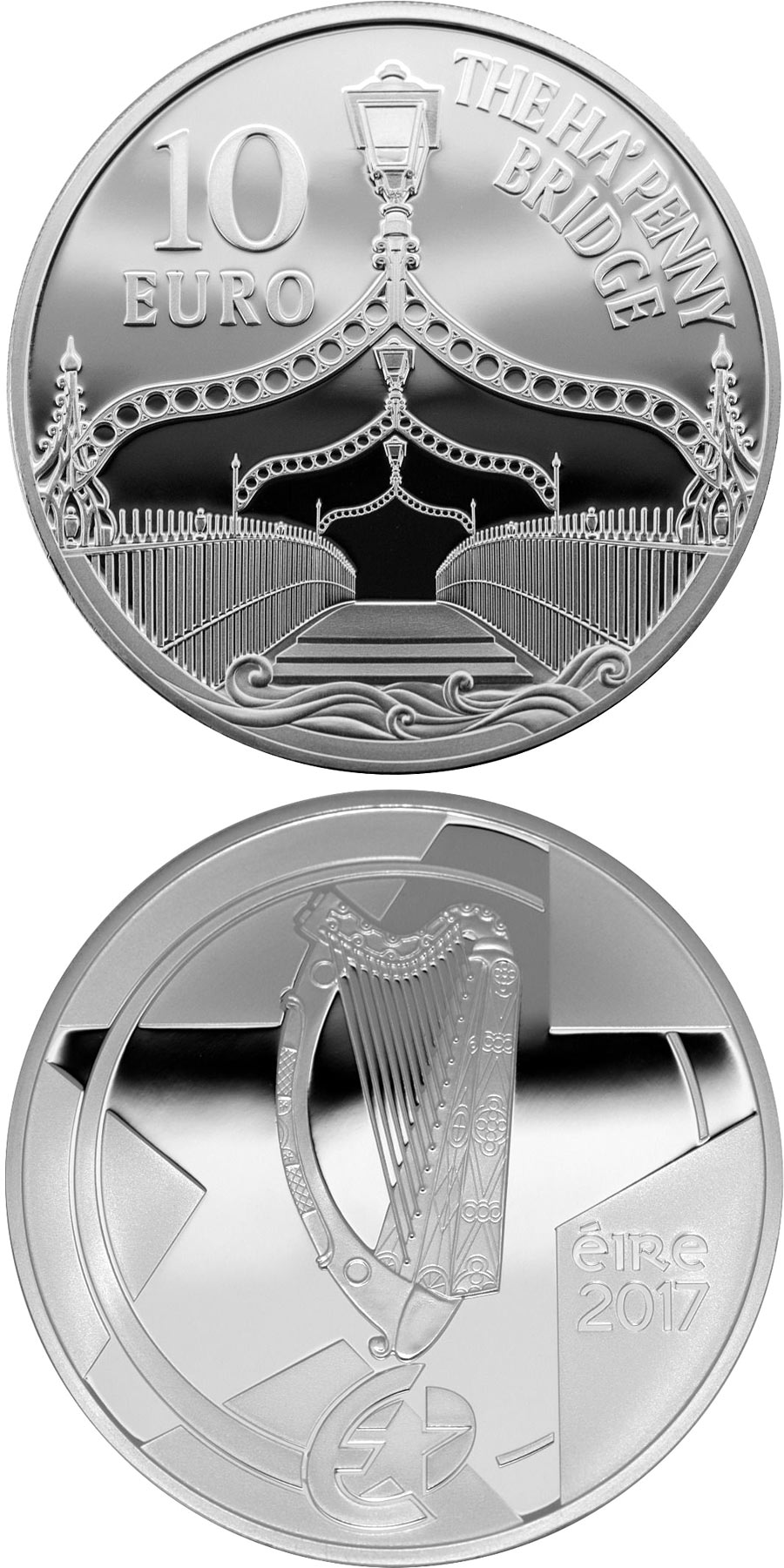 Image of 10 euro coin - Ha'Penny Bridge | Ireland 2017.  The Silver coin is of Proof quality.