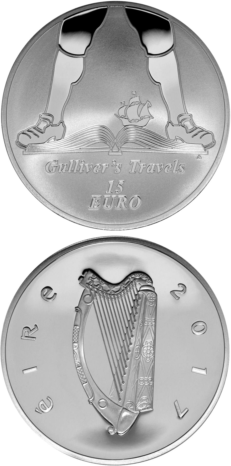 Image of 15 euro coin - Jonathan Swift | Ireland 2017.  The Silver coin is of Proof quality.