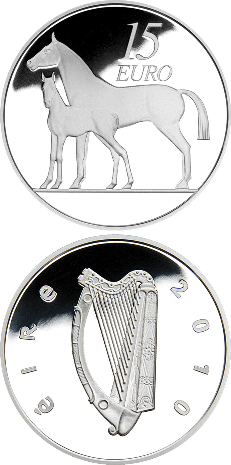 Image of 15 euro coin - The Horse | Ireland 2010.  The Silver coin is of Proof quality.