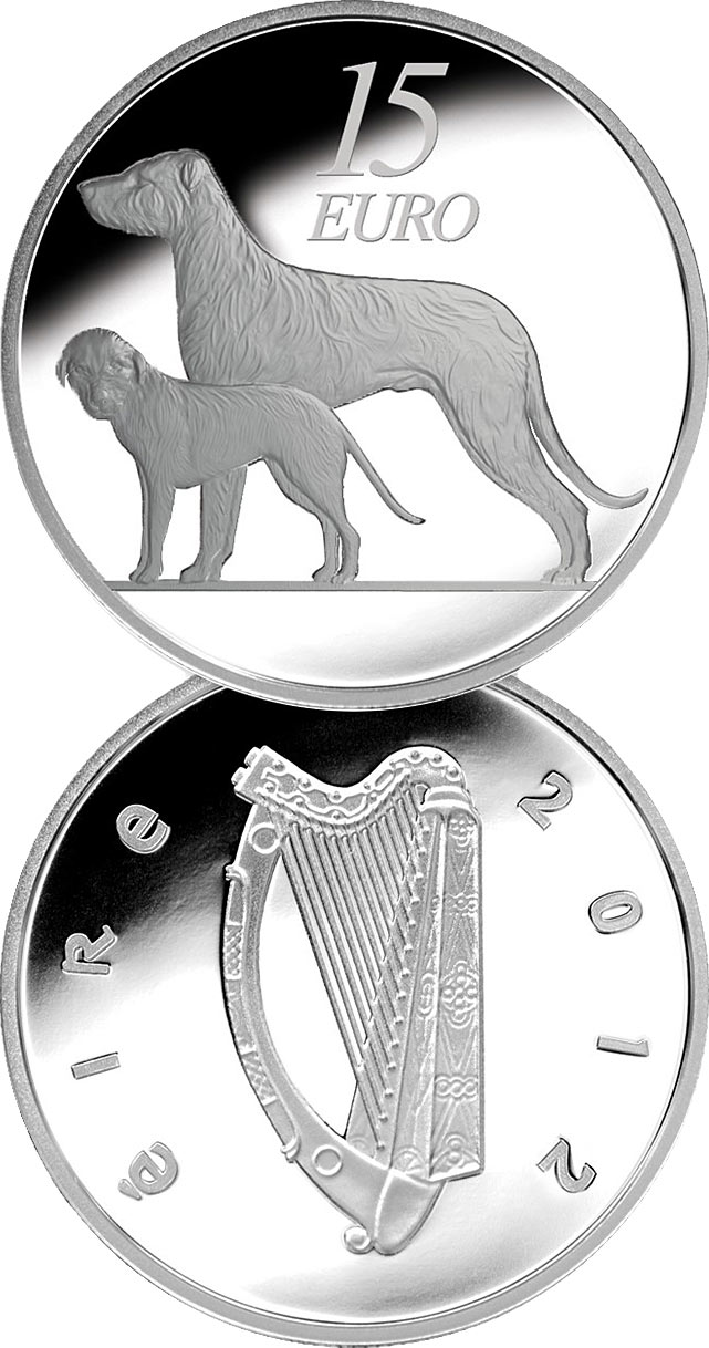Image of 15 euro coin - The Hound | Ireland 2012.  The Silver coin is of Proof quality.
