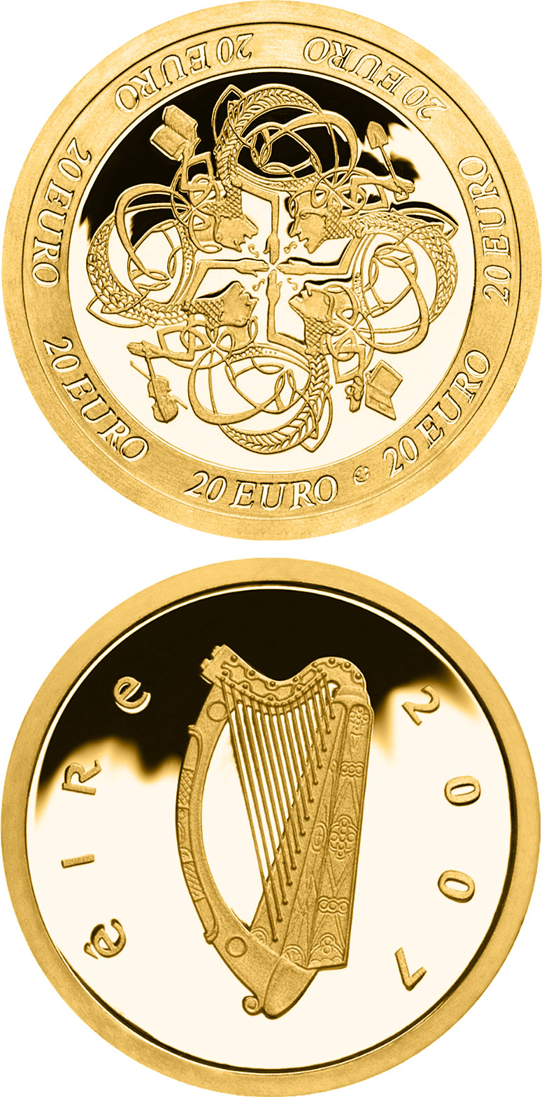 Image of 20 euro coin - Ireland’s Influence on European Celtic culture | Ireland 2007.  The Gold coin is of Proof quality.
