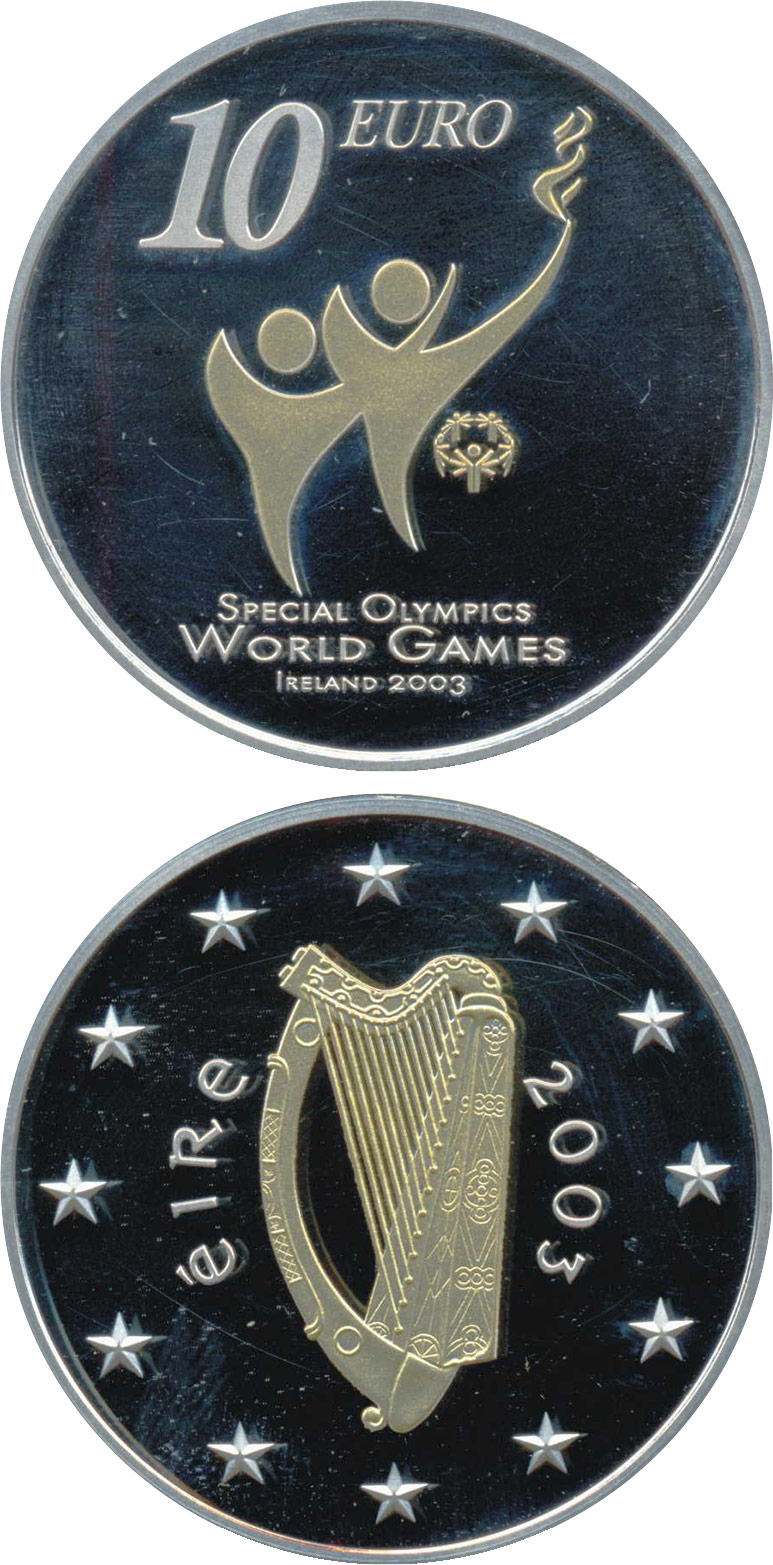 Image of 10 euro coin - Special Olympics World Summer Games | Ireland 2003.  The Silver coin is of Proof quality.