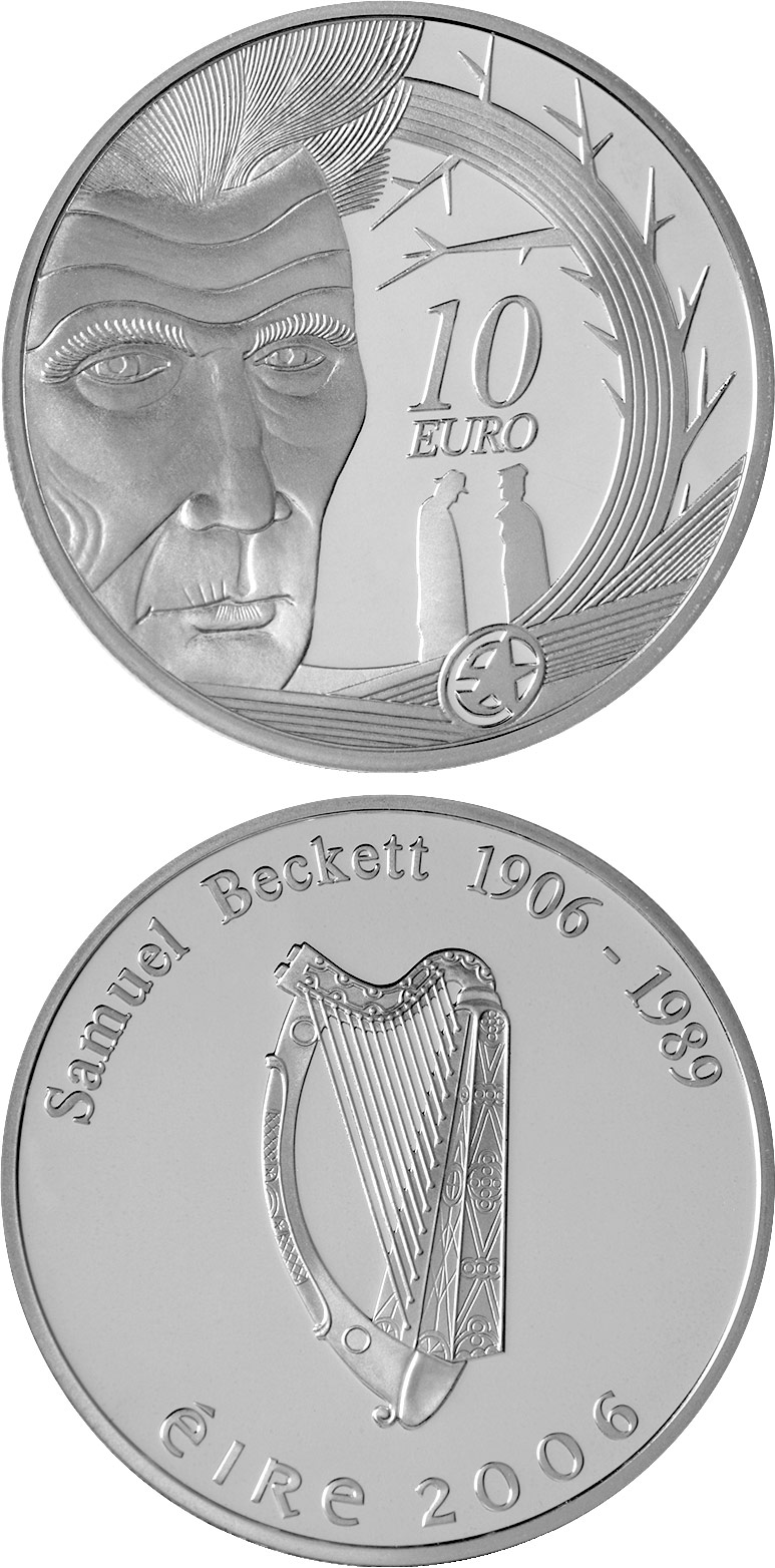 Image of 10 euro coin - Samuel Beckett Birth 100th Anniversary | Ireland 2006.  The Silver coin is of Proof quality.