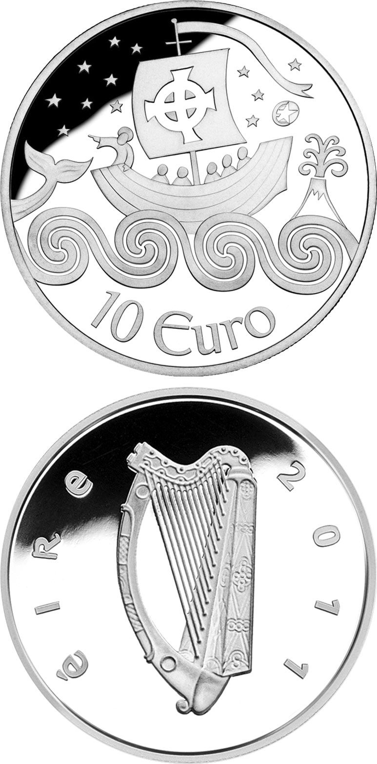 Image of 10 euro coin - St. Brendan The Navigator | Ireland 2011.  The Silver coin is of Proof quality.
