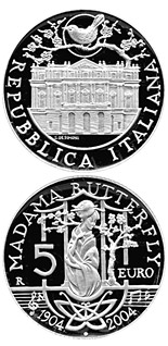 5 euro coin 80. anniversary of the death of Giacomo Puccini - Madame Butterfly | Italy 2004