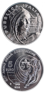 5 euro coin 60th Anniversary of the Constitution of the Italian Republic  | Italy 2008