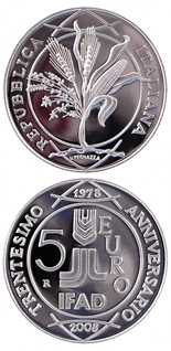 5 euro coin 30th Anniversary of the foundation IFAD  | Italy 2008