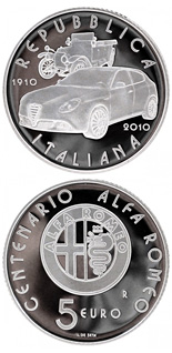 5 euro coin 100th anniversary of the first Alfa Romeo ever built in 1910  | Italy 2010