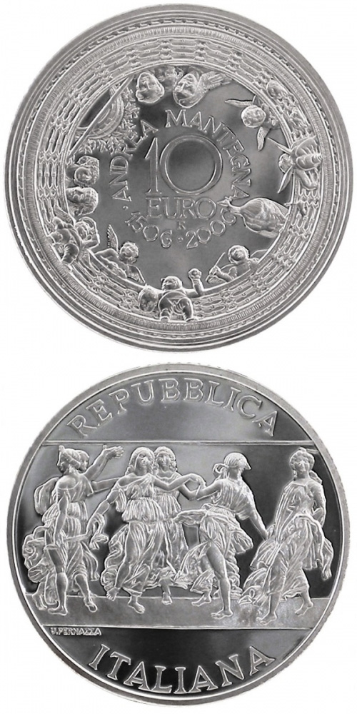 Image of 10 euro coin - 500. anniversary of the death of Andrea Mantegna | Italy 2006.  The Silver coin is of Proof quality.
