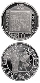 10 euro coin 700 years University of Perugia | Italy 2008
