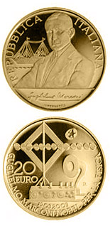 Image of 20 euro coin - 100 years Nobel prize Guglielmo Marconi | Italy 2009.  The Gold coin is of Proof quality.