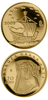 Image of 20 euro coin - Europe of the Arts - Edward Burne-Jones - Great Britain | Italy 2009.  The Gold coin is of Proof quality.