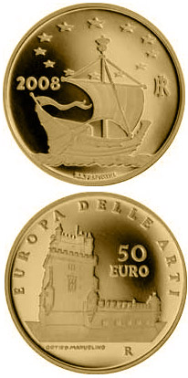 50 euro coin Europe of the Arts - Torre de Belem - Portugal | Italy 2008