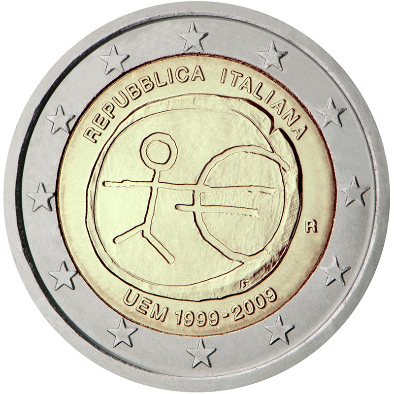 Image of 2 euro coin - 10th Anniversary of the Introduction of the Euro | Italy 2009