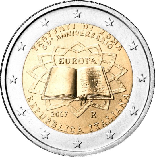 Image of 2 euro coin - 50th Anniversary of the Treaty of Rome | Italy 2007