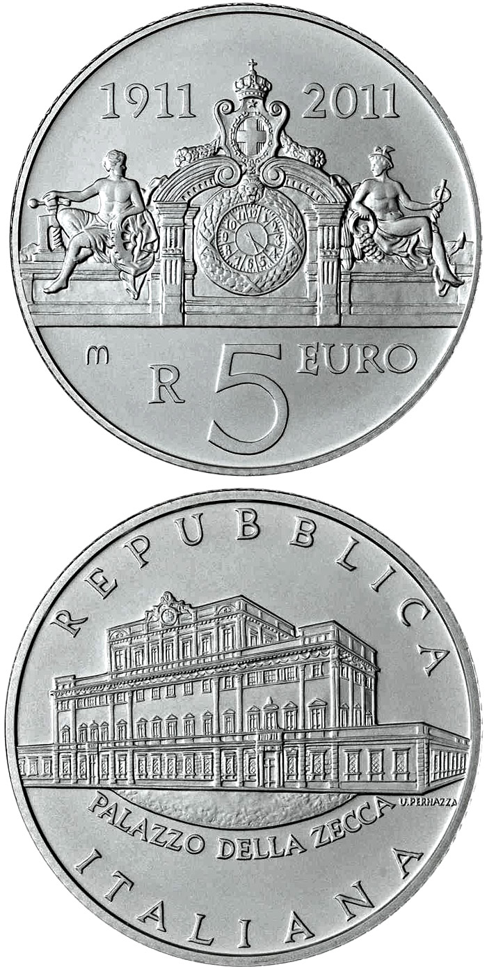 Image of 5 euro coin - 100 years of the Mint Palace | Italy 2011